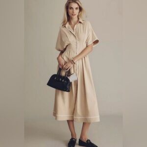 The Tobie Button-Front Pleated Shirt Dress by Exquise In: Light Sand